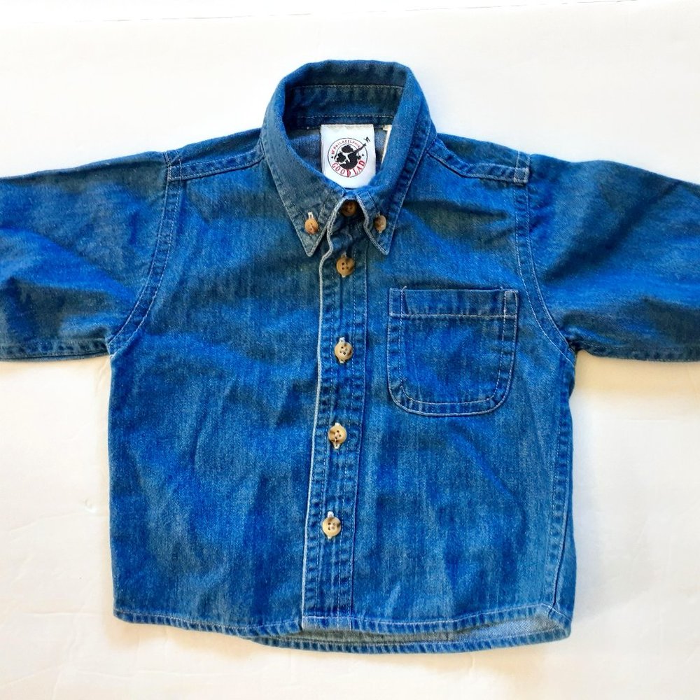 Good Lad Boys Button Down Shirt Denim Long Sleeve Cotton Size 18 Months